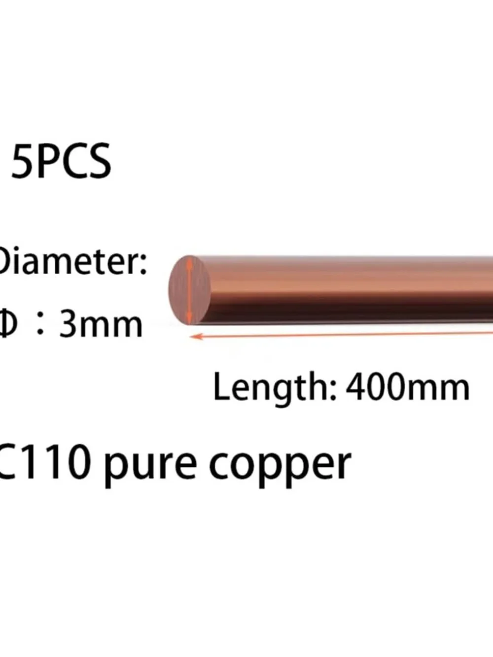 5PCS Pure Copper Round Rod Length 15.7